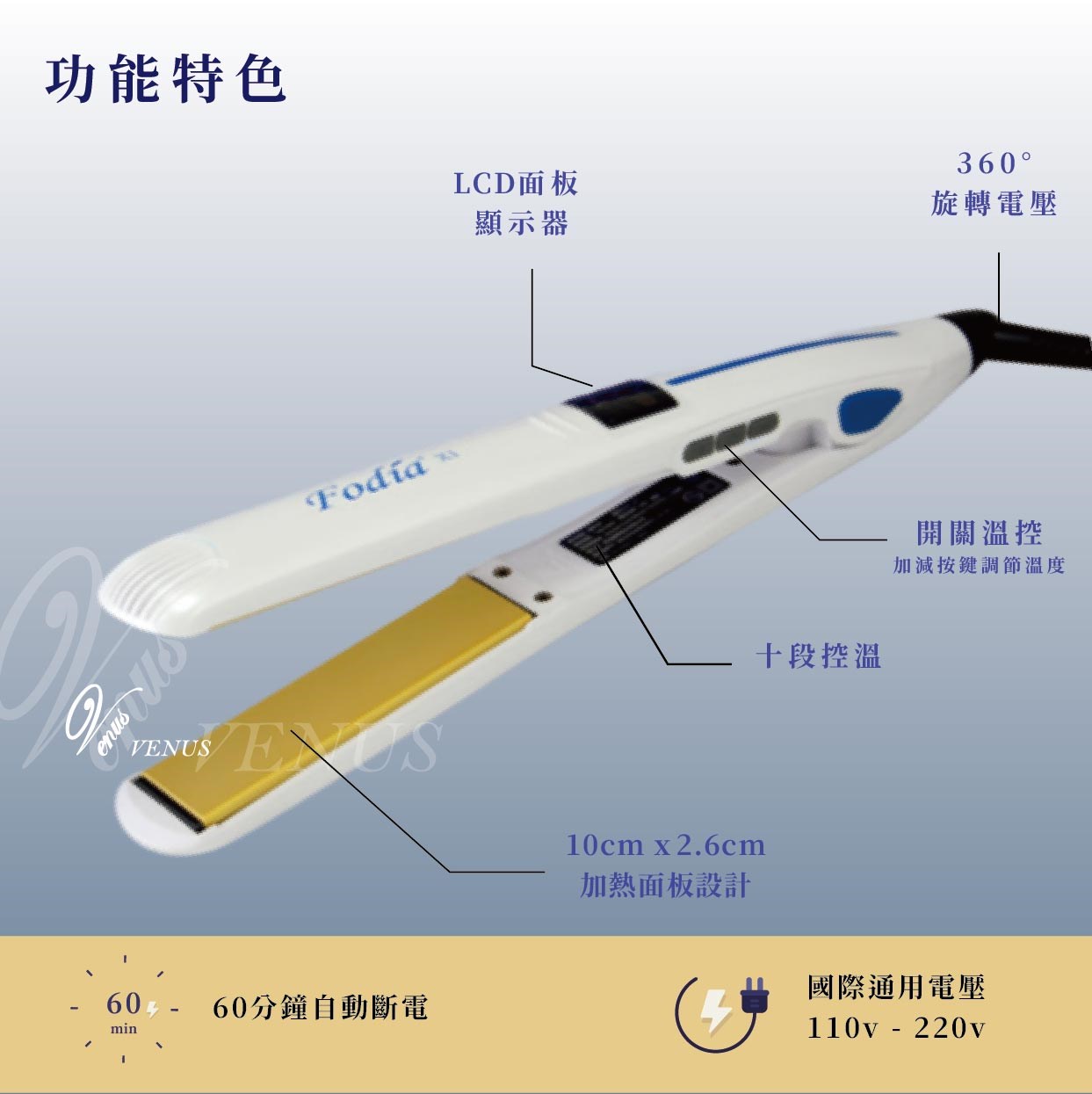 【 Venus 維娜絲專業髮品】FODIA 富麗雅離子夾 X1 LCD液晶面板