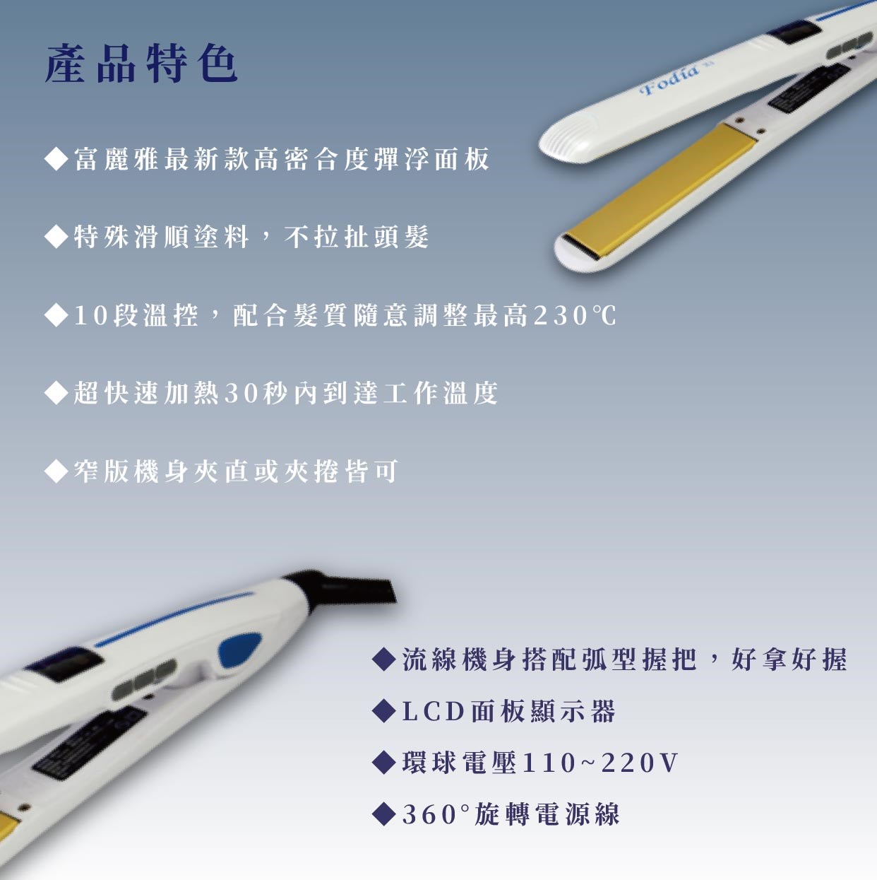 【 Venus 維娜絲專業髮品】FODIA 富麗雅離子夾 X1 LCD液晶面板
